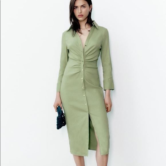 Zara ruched green dress - Picture 1 of 7
